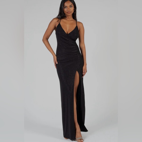 ❗️SOLD❗️Honey boutique high slit glitter maxi dress - Picture 1 of 6